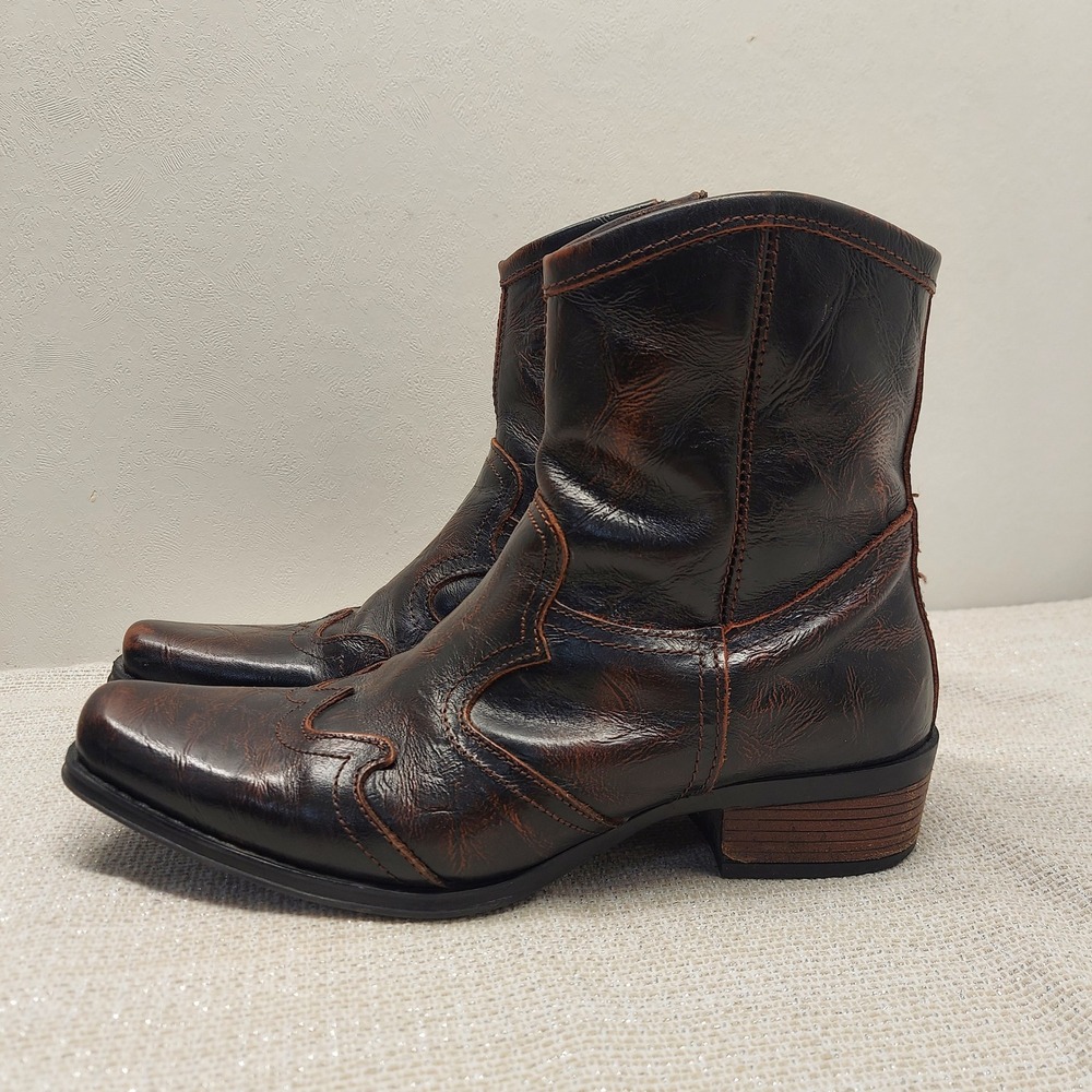Navajo MR Distressed Leather Square Toe Western Ankle Boots Men 10 US/28 MEX